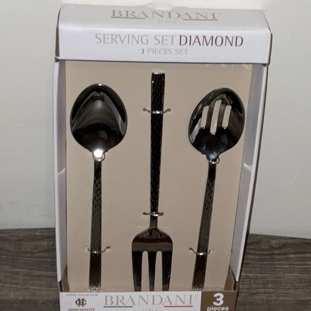 BRANDANI ITALY DIAMOND HOTEL COLLECTION 3 pc STAINLESS STEEL SERVING SET NEW - Picture 3 of 4